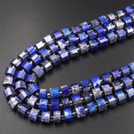 Natural Blue Lapis Faceted Short Tube Cylinder Rondelle 8mm Beads 15.5" Strand