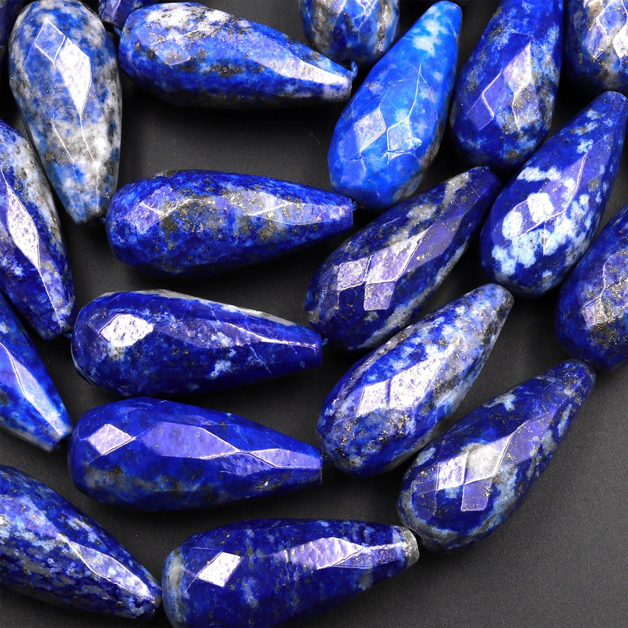 Natural Blue Lapis Faceted Long Teardrop Beads 15.5" Strand