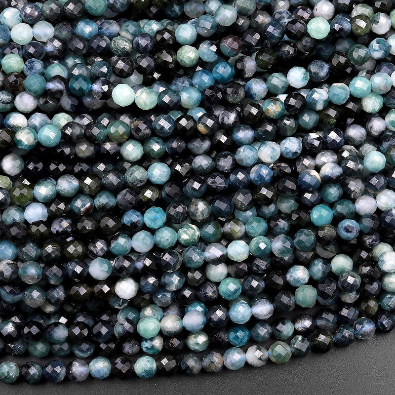 Natural Paraiba Blue Tourmaline Faceted 4mm Round Beads Indicolite Gemstone 15.5" Strand