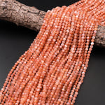 Faceted Natural Sunstone 4mm 5mm Round Beads Sparkling Micro Diamond Cut Gemstone 15.5" Strand