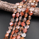 Natural Phantom Lodolite Quartz Faceted Octagon Square Cushion Beads Golden Red Crystal Quartz Rutile 15.5" Strand