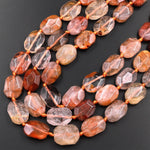 Natural Phantom Lodolite Quartz Faceted Octagon Rectangle Cushion Beads Golden Red Crystal Quartz Rutile 15.5" Strand