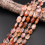 Natural Phantom Lodolite Quartz Faceted Octagon Rectangle Cushion Beads Golden Red Crystal Quartz Rutile 15.5" Strand