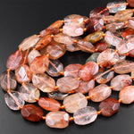 Natural Phantom Lodolite Quartz Faceted Octagon Rectangle Cushion Beads Golden Red Crystal Quartz Rutile 15.5" Strand