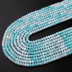 Natural Amazonite 4mm Faceted Rondelle Beads Multi Shaded Blue Gemstone Micro Diamond Cut 15.5" Strand