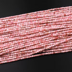 Natural Pink Rhodochrosite Faceted 3mm Cube Square Dice Beads Gemstone 15.5" Strand