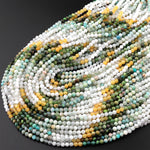 Micro Faceted Multicolor Mixed Gemstone Round Beads 3mm Yellow Jade Amazonite Green Jade 15.5" Strand