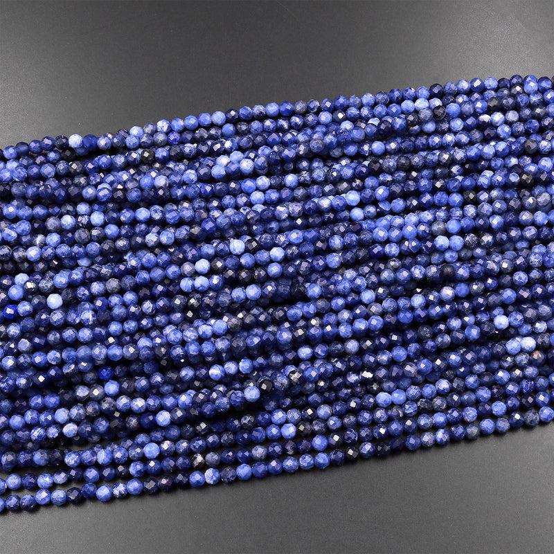 AAA Natural Blue Sodalite 4mm Faceted Round Beads 15.5" Strand