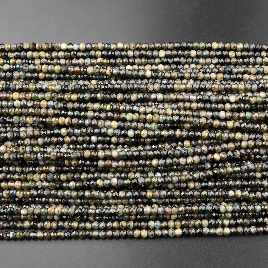 Natural Green Tourmaline Faceted 3mm 4mm Rondelle Beads Diamond Cut Gemstone 15.5" Strand