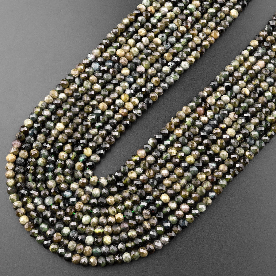 Natural Green Tourmaline Faceted 3mm 4mm Rondelle Beads Diamond Cut Gemstone 15.5" Strand