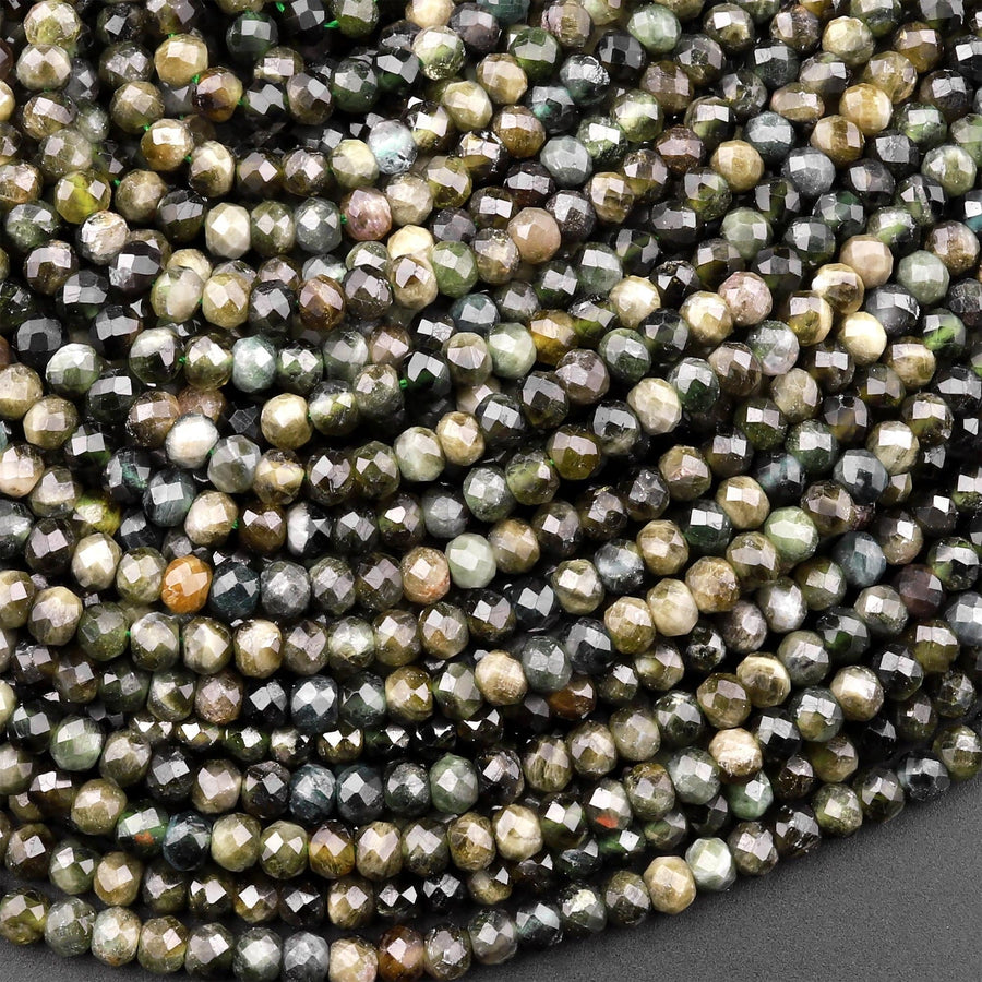 Natural Green Tourmaline Faceted 3mm 4mm Rondelle Beads Diamond Cut Gemstone 15.5" Strand