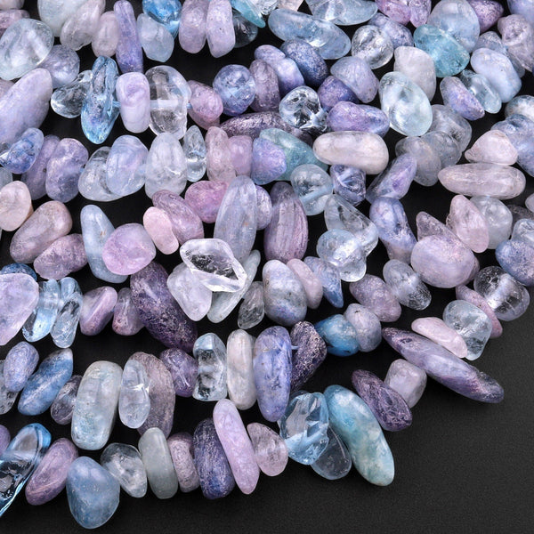 Natural Aquamarine Freeform Chip Pebble Nugget Beads Blue Purple Gemstone 15.5" Strand