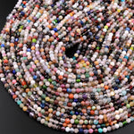 Micro Faceted Multicolor Gemstone Round Beads 3mm 4mm Garnet Moonstone Apatite Jade 15.5" Strand