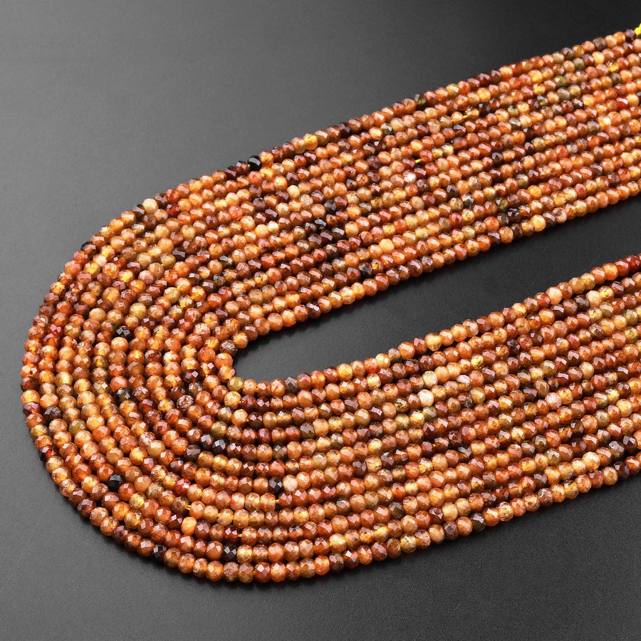 Natural Yellow Brown Cognac Tourmaline Faceted 3mm Rondelle Beads 15.5" Strand