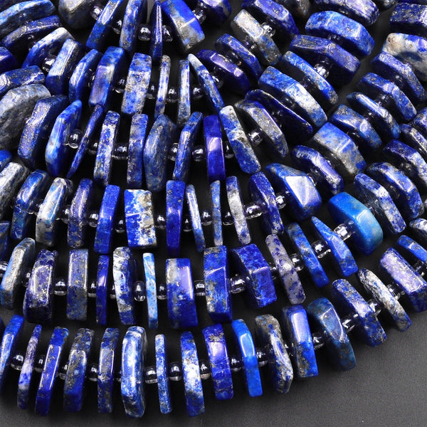 Natural Blue Lapis Faceted Hexagon Slice Rondelle Beads Center Drilled Disc Wheel Heishi Gemstone 15.5" Strand