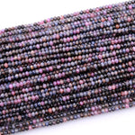 Micro Faceted Natural Blue Sapphire Red Ruby Faceted Rondelle 3mm Diamond Cut Gemstone Beads 15.5" Strand