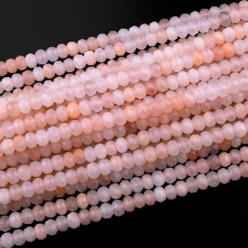 AAA Natural Peach Aventurine Faceted Rondelle Beads 6mm 8mm Icy Soft Pastel Pink Peach Gemstone 15.5" Strand