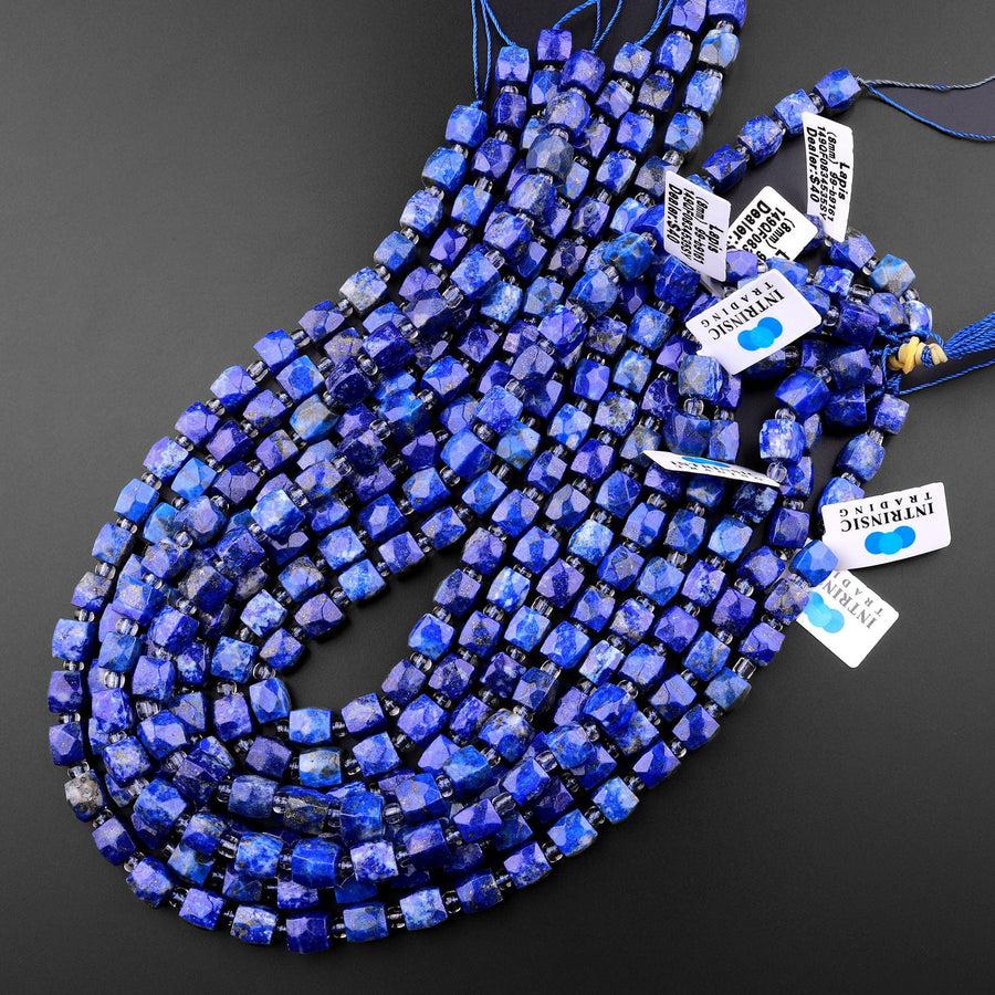 Natural Blue Lapis Faceted Square Dice Cube Beads 8mm 15.5" Strand