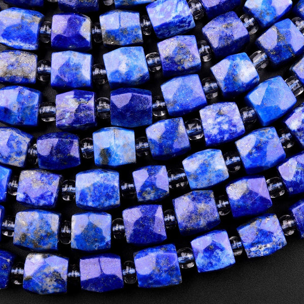 Natural Blue Lapis Faceted Square Dice Cube Beads 8mm 15.5" Strand