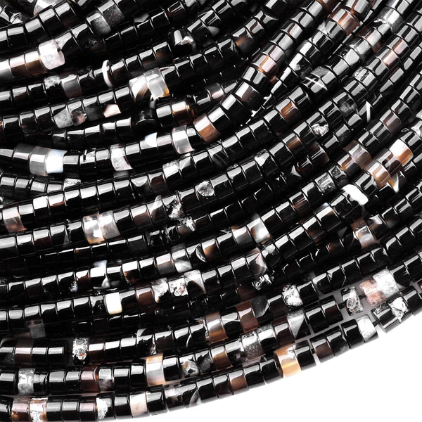 Natural Black Agate 4mm Heishi Rondelle Beads 15.5" Strand