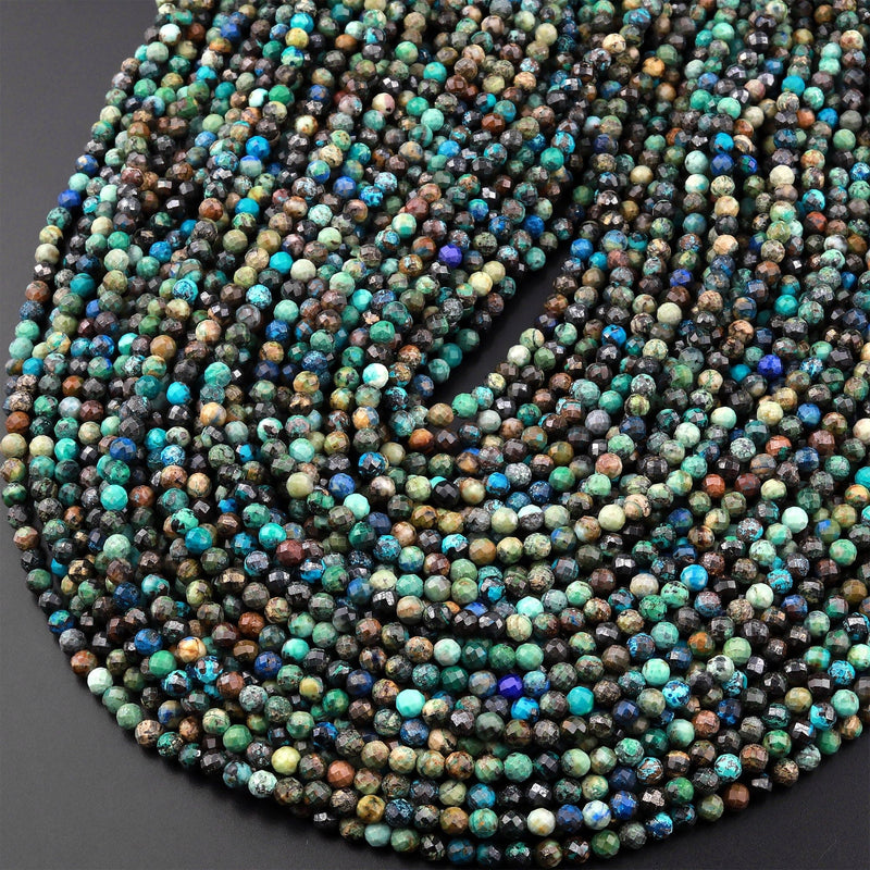 Natural Chrysocolla 2mm 3mm Faceted Round Beads Laser Diamond Cut Gemstone 15.5" Strand