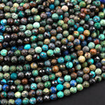 Natural Chrysocolla 2mm 3mm Faceted Round Beads Laser Diamond Cut Gemstone 15.5" Strand
