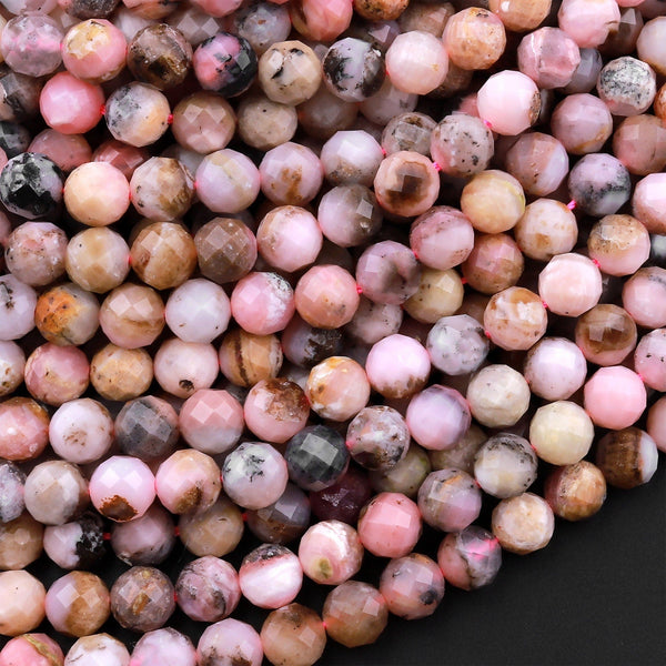Natural Peruvian Pink Opal Beads 4mm 6mm Faceted Round Micro Faceted Laser Diamond Cut Pink Gemstone 15.5" Strand