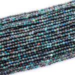 Faceted Natural Chrysocolla Azurite 3mm Round Beads Laser Diamond Cut Blue Green Gemstone 15.5" Strand