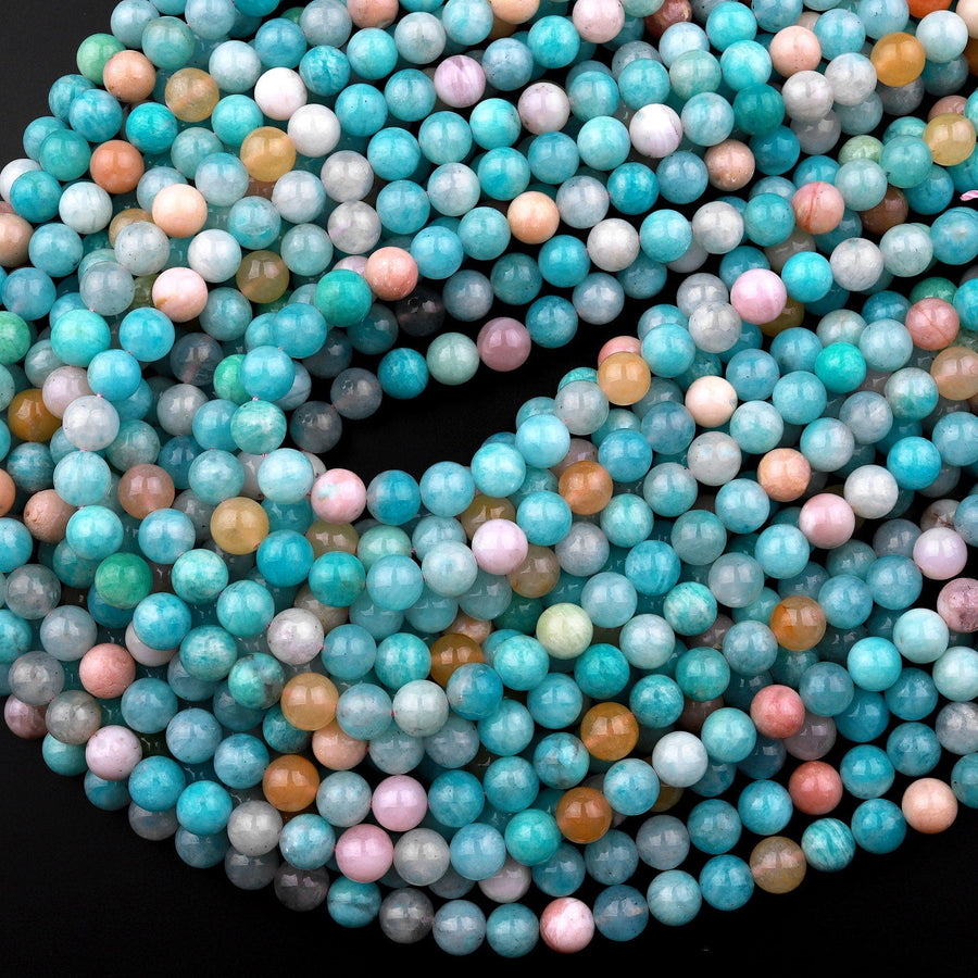 Mixed Gemstone Peruvian Amazonite Pink Morganite 6mm 8mm 10mm Round Beads 15.5" Strand