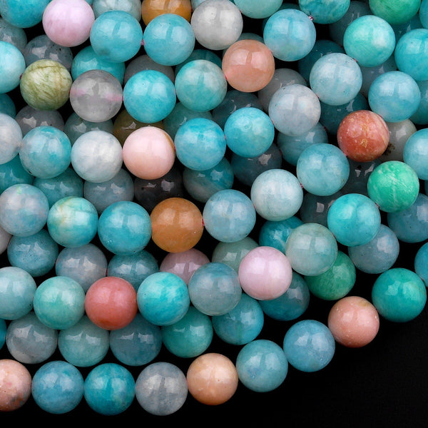 Mixed Gemstone Peruvian Amazonite Pink Morganite 6mm 8mm 10mm Round Beads 15.5" Strand