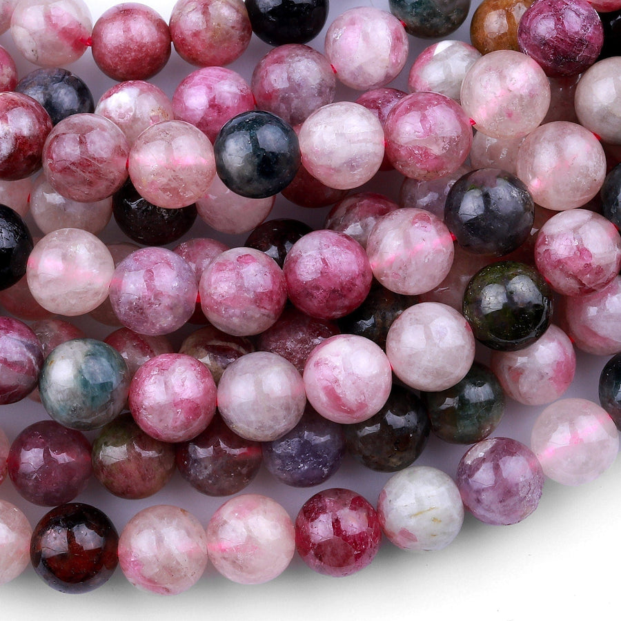 Natural Pink Tourmaline Round Beads 8mm 10mm 15.5" Strand