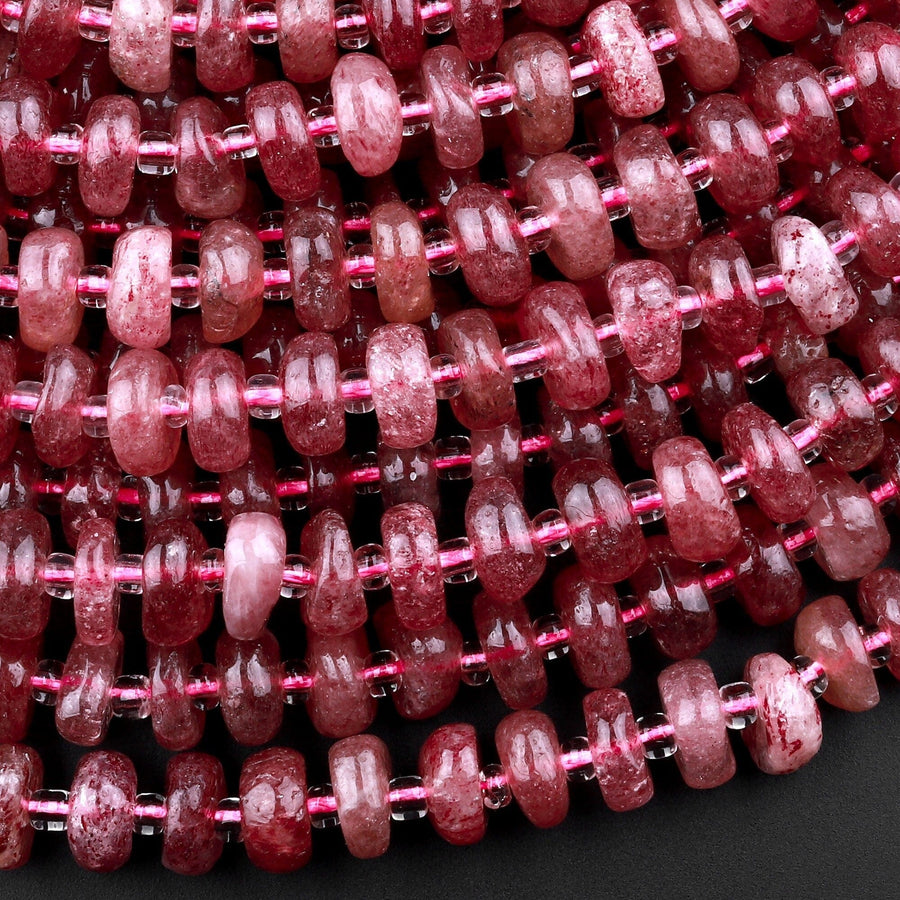 Natural Strawberry Quartz Center Drilled 8mm Rondelle Disc Beads 15.5" Strand