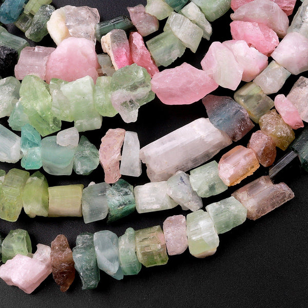 Raw Rough Natural Pink Green Watermelon Tourmaline Beads Freeform Irregular Nugget Chip 15.5" Strand