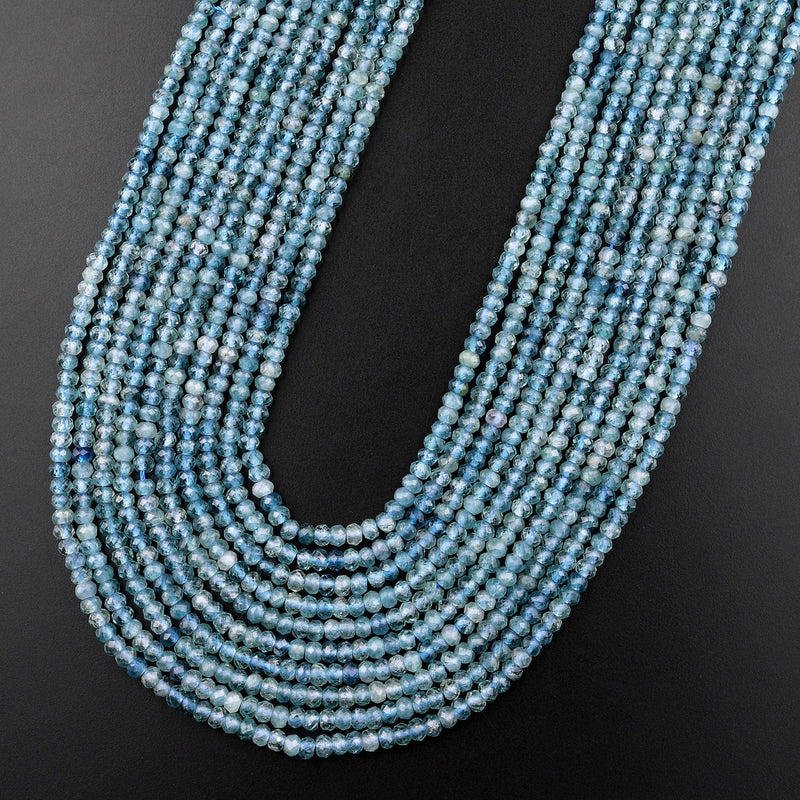 AAA Natural Paraiba Blue Tourmaline Faceted 3mm Rondelle Beads Indicolite Gemstone 15.5" Strand