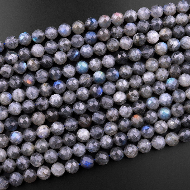 Faceted Natural Labradorite 8mm Round Beads 15.5" Strand