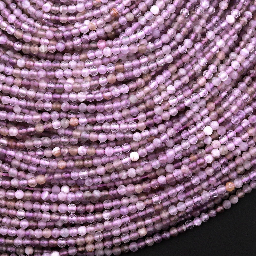 Faceted Natural Light Purple Amethyst 2mm Round Beads Small Miro Faceted Gemstone 15.5" Strand