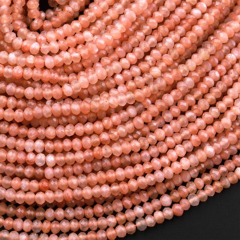 AAA Micro Faceted Natural Peach Moonstone 4mm Rondelle Gemstone Beads 15.5" Strand