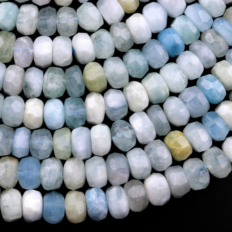 Large Natural Multicolor Aquamarine Faceted Rondelle Beads 8mm 15.5" Strand