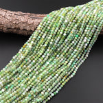 Micro Faceted Natural Soft Green Chrysoprase Faceted Round 4mm Beads Diamond Cut Gemstone Beads 15.5" Strand