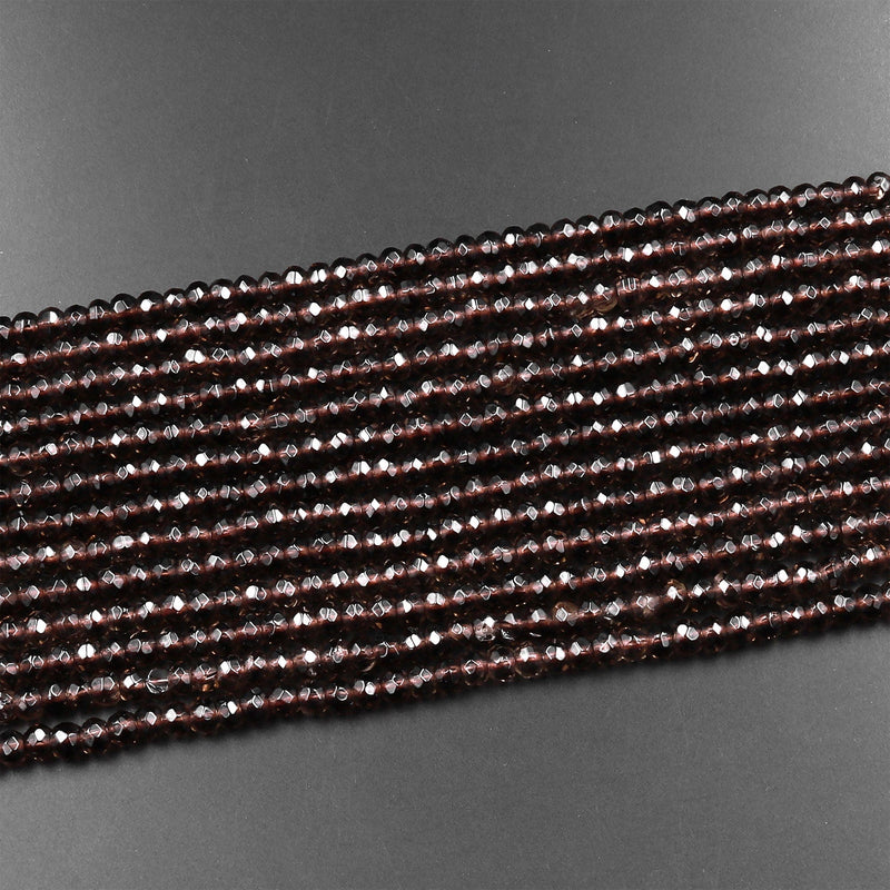 Faceted Smoky Quartz Rondelle Beads 4mm Real Natural Quartz High Quality Gemstone 15.5" Strand