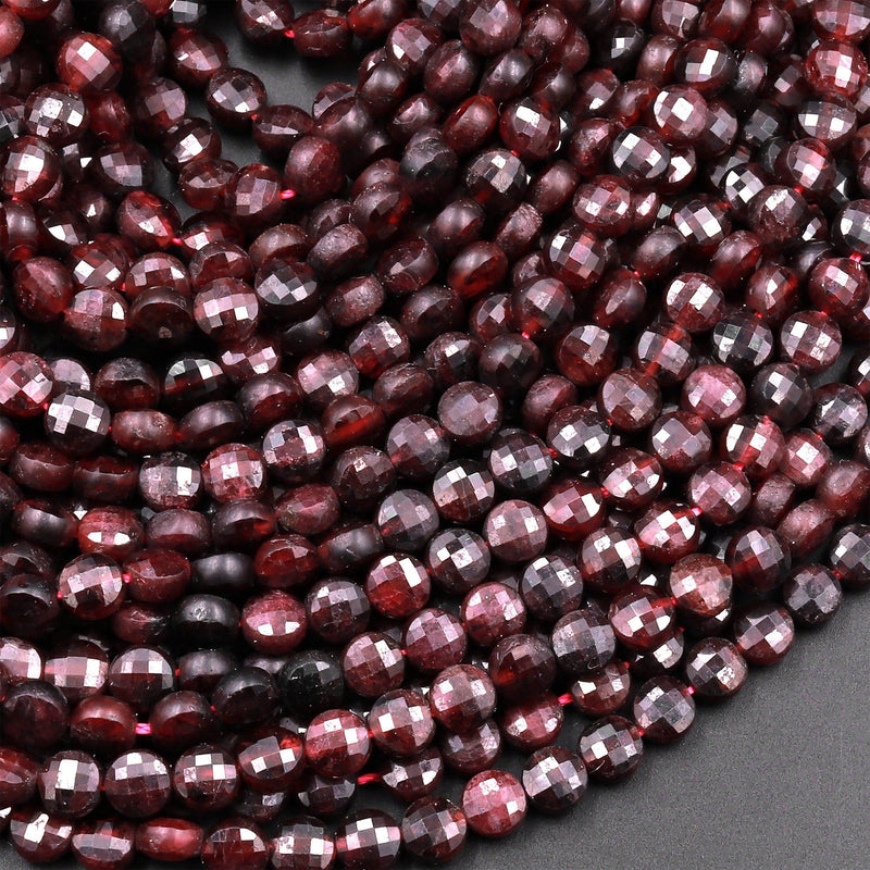 Natural Red Garnet Faceted Coin 5mm Beads 15.5" Strand