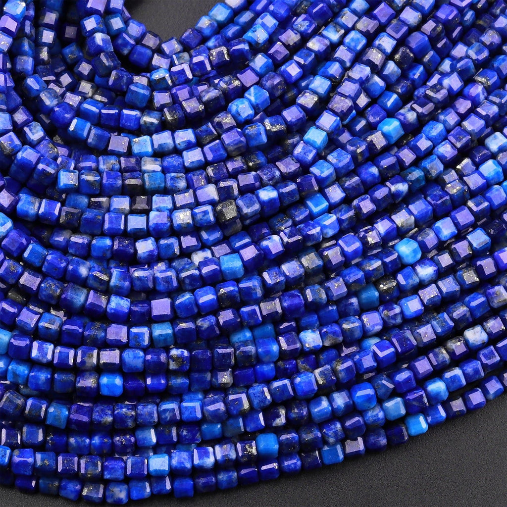 AAA Natural Blue Lapis Gemstone Faceted 2mm Cube Square Dice Beads 15.5" Strand