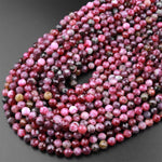 Faceted Natural Red Fuchsia Pink Tourmaline 6mm Round Beads Diamond Cut Gemstone 15.5" Strand