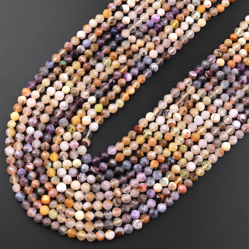 Micro Faceted Multicolor Mixed Gemstone Round Beads 4mm Fluorite Yellow Opal Citrine 15.5" Strand