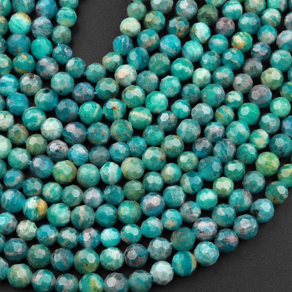Natural Russian Amazonite Faceted Round Beads 4mm Stunning Natural Blue Green Laser Diamond Cut Gemstone 15.5" Strand