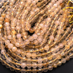 Faceted Natural Golden Rutile Quartz  6mm Round Beads 15.5" Strand
