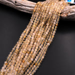 Faceted Natural Golden Rutile Quartz  6mm Round Beads 15.5" Strand
