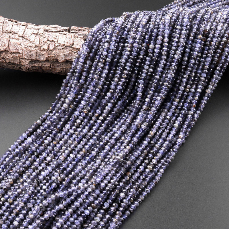 Natural Blue Iolite Faceted 4mm Rondelle Beads Genuine Real Gemstone Beads 15.5" Strand