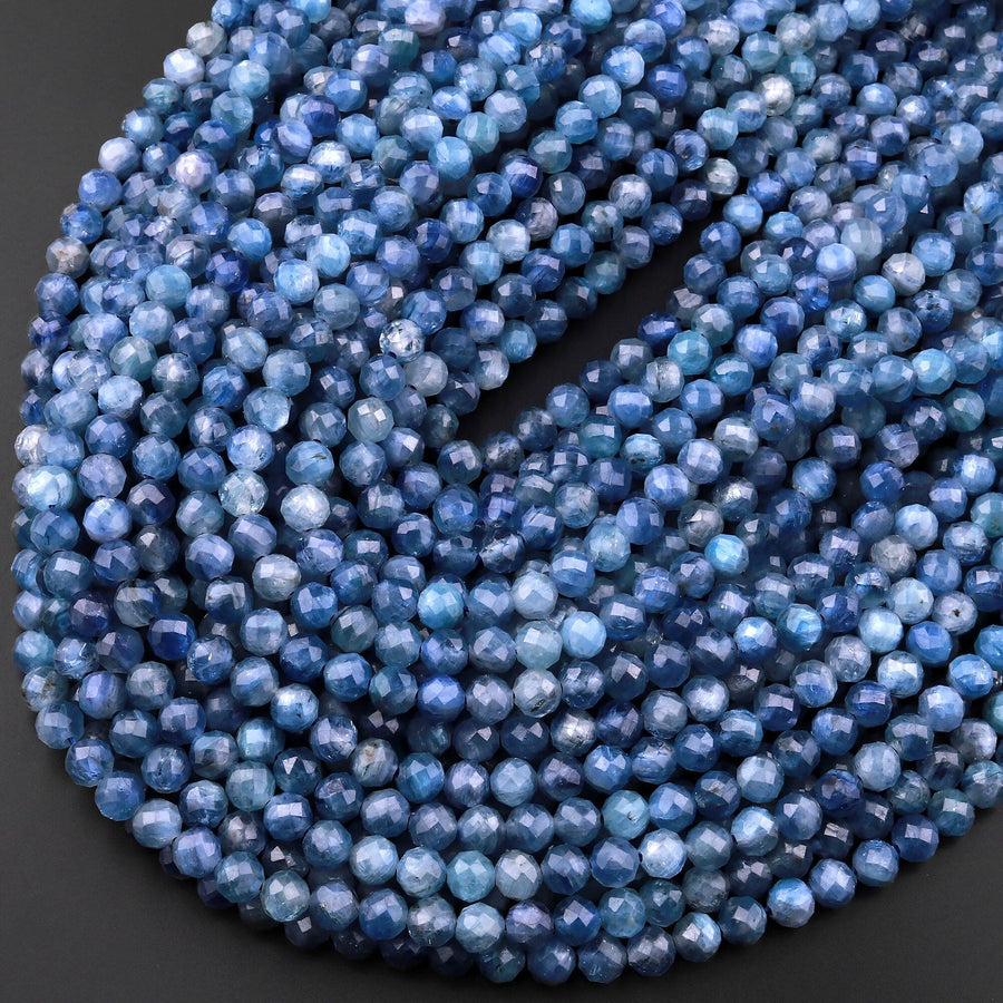 AAA Natural Blue Kyanite Faceted 4mm 6mm Round Beads 15.5" Strand