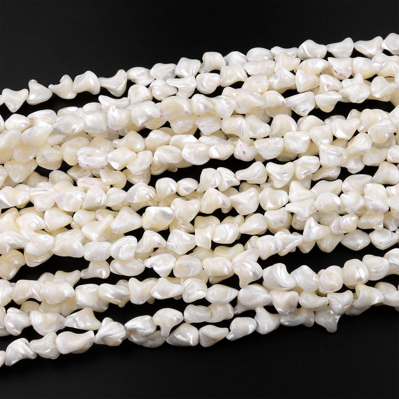 Natural White Mother of Pearl Freeform Nugget Beads Iridescent Shell 15.5" Strand